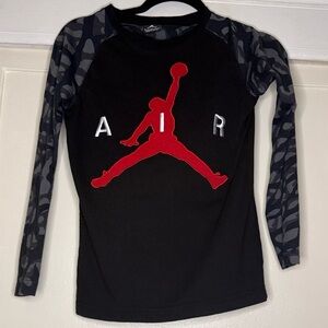 Nike Kids Black Long Sleeve Top with Red Jumpman and Gray Camo Sleeves